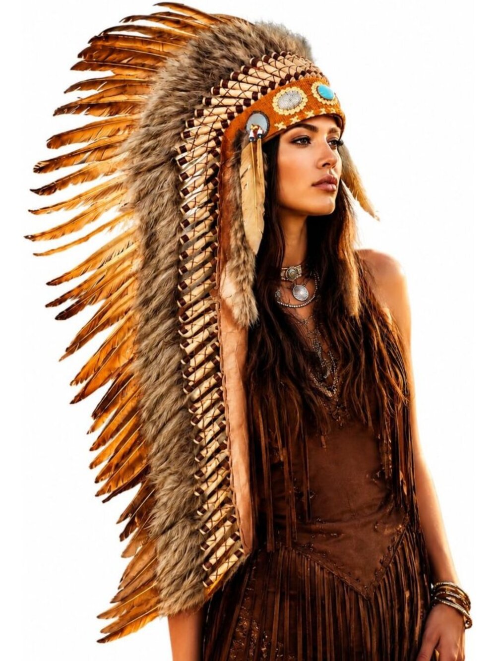 Extra Long 130 cm Feather Headdress Festival Headpiece - Boho Chic, Tribal Style